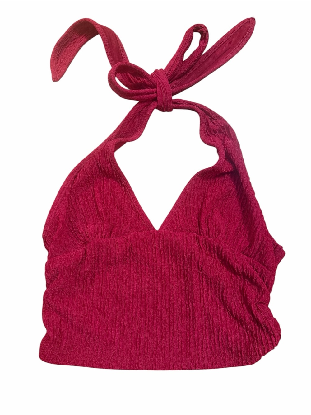 SHEIN Red Textured Swim Halter Crop Top